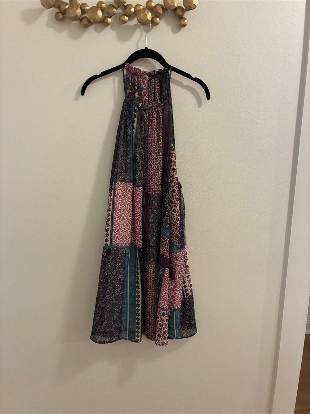 Patchwork Halter Dress in Purple & Teal